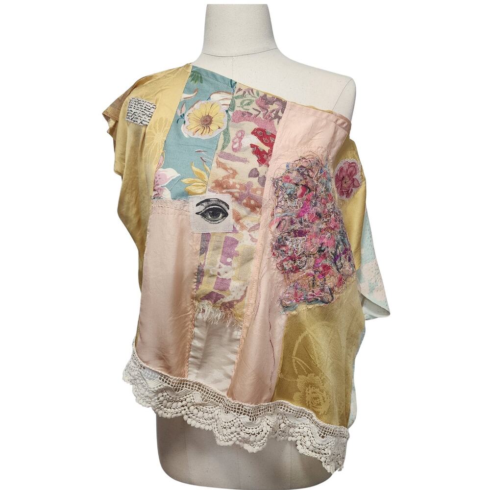 Upcycled Silk & Cotton Patchwork Blouse – One‑of‑a‑Kind Handmade